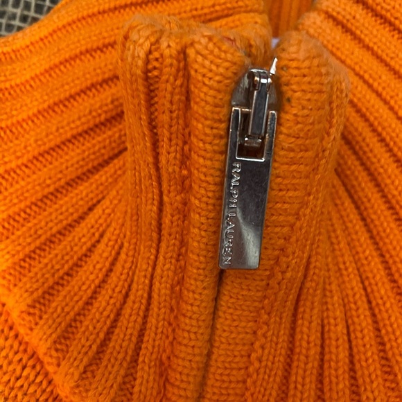 Ralph Lauren Sport Orange Full Zip Cardigan, Size S/P, Yellow Logo, Pockets - Picture 8 of 11